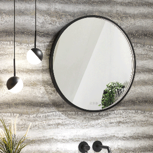 Estoril Round Mirror with Black Frame & Integrated LED Light -
750mm
